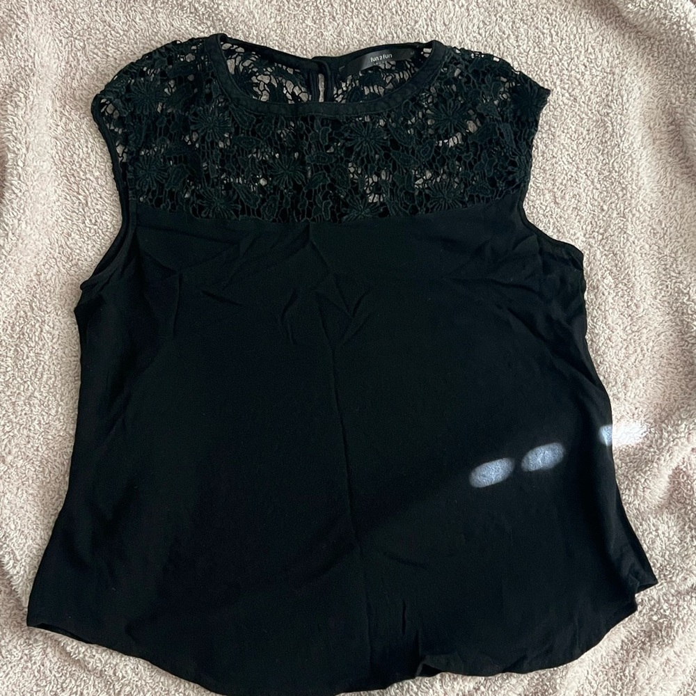 Fun 2 Fun Black Blouse with Lace Detail